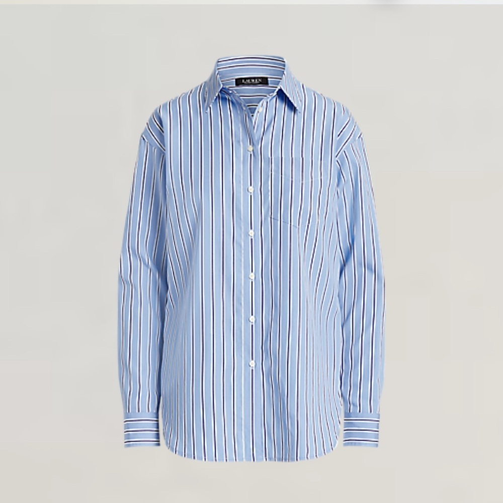Lauren Ralph Lauren Striped Cotton Broadcloth Shirt Size M